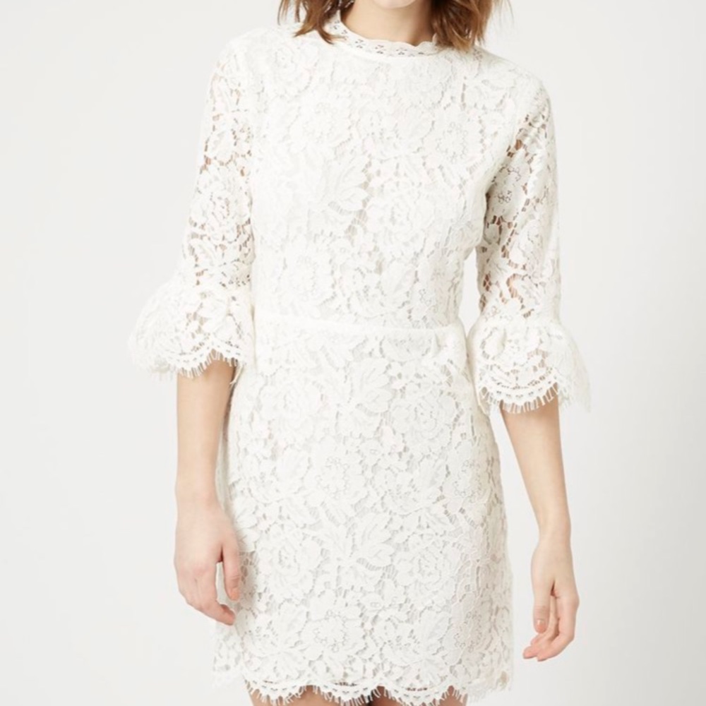 Topshop cream lace mini dress with bell sleeves